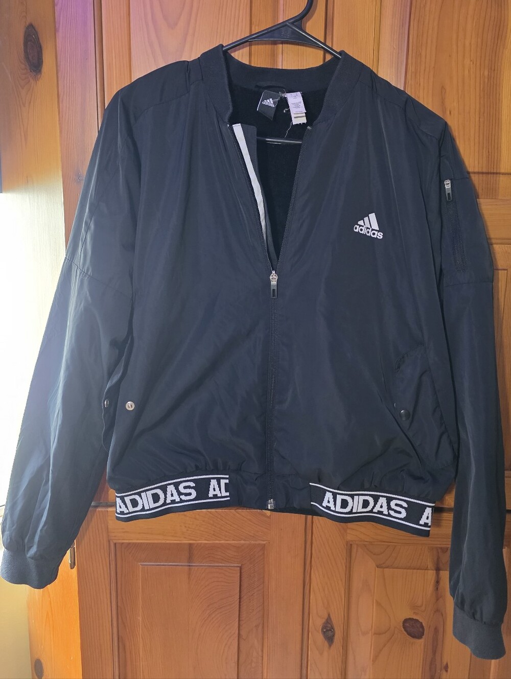 adidas Black Women's Bomber Jacket with Branded Hem